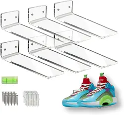 Clear Acrylic Floating Shoe Display Shelves for Wall Mount Clear Acrylic Floating Shelves for Showcase Sneaker Collection