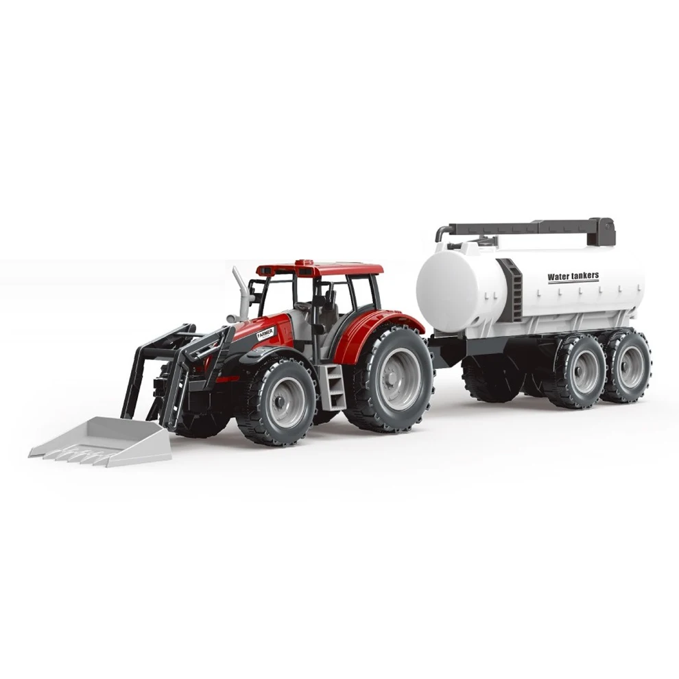Cute Mini Friction Farmer Trailer Truck Vehicle Model Inertia Toy Farmer Car With Tanker