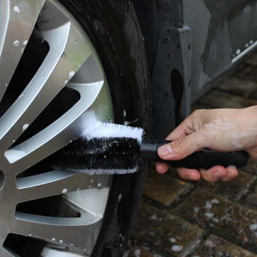 New Hot Sell Pvc Bristle Auto Tire Rim Scrub Wire Wheel Brush Brushing Bristles Car Detailing Hub Wheel Cleaning Brush