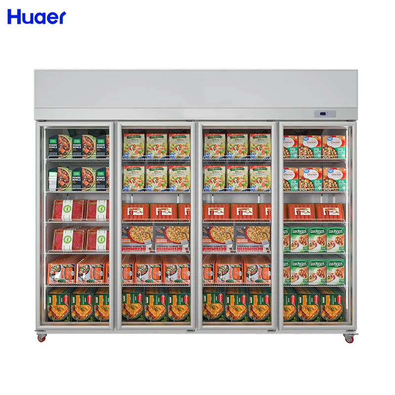 upright cooler display cabinet 4 door commercial refrigerator freezer