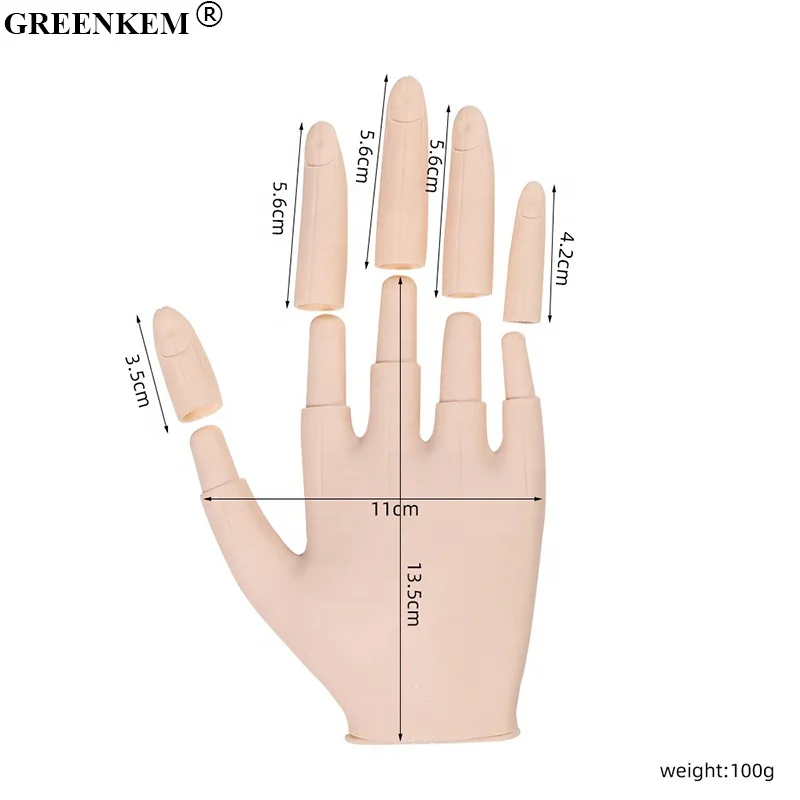 New Nail Practice Hand Simulated Nail Art Soft Rubber Joint Movable Prosthetic Hand Detachable Fingers Nail Practice Hand