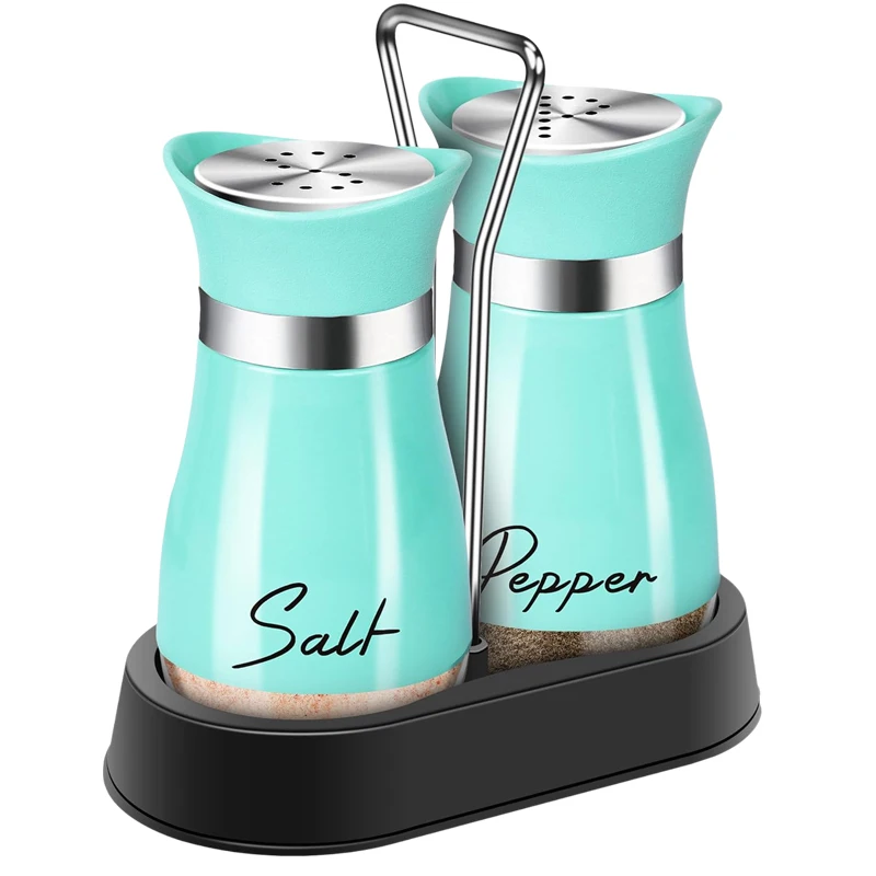 2 Pack 4 oz Spice Bottle Turquoise Kitchen Decor and Accessories Farmhouse Gadgets Teal Salt and Pepper Shakers Set with Holder