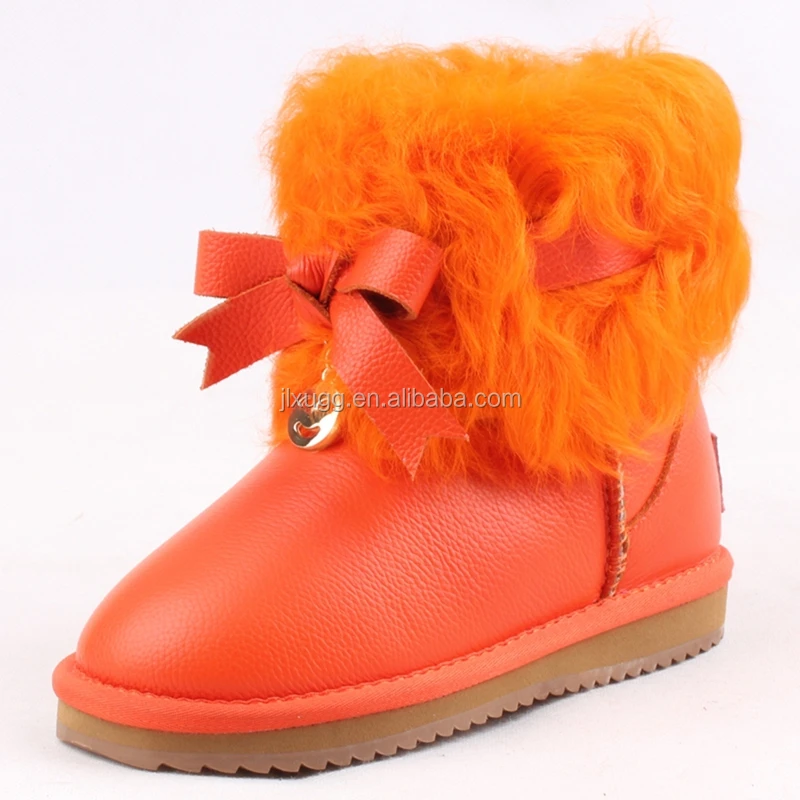 orange leather short  boots with fur