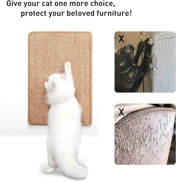 Cat Scratcher Mat, Natural Sisal Cat Scratch Mats, Horizontal Cat Floor Scratching Pad Rug with Sticky Tapes