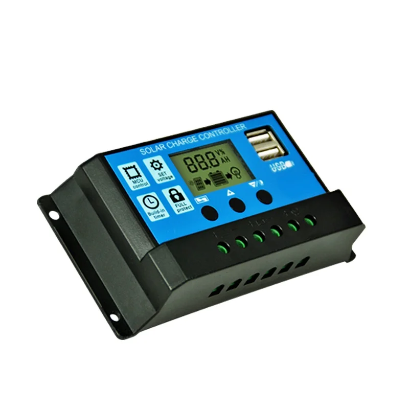 Smart Solar Panel Controller Regulator 24V 12V DC Output Bulb 10A 20A 30A Manual PWM Solar Charge Controller