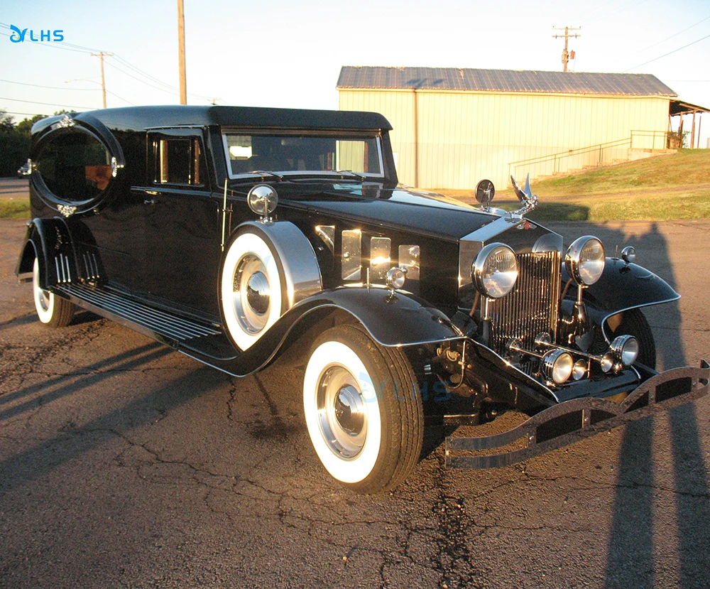 Electric funeral classic car promotional price glass covered coffin hearse carriage wholesale vintage funeral car with speaker