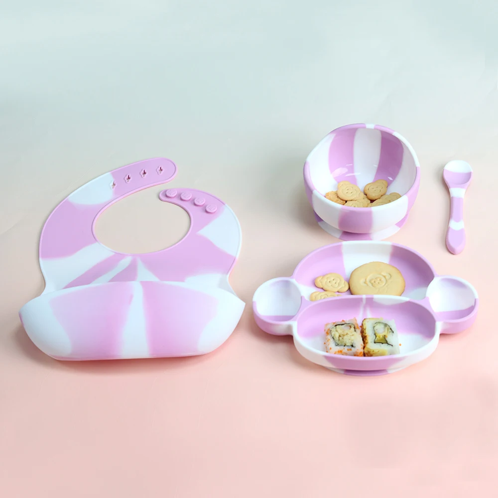 Custom Logo Modern Design Silicone Baby Feeding Set with Adorable Animals Kids Dining Product Suction Baby Feeding Sets