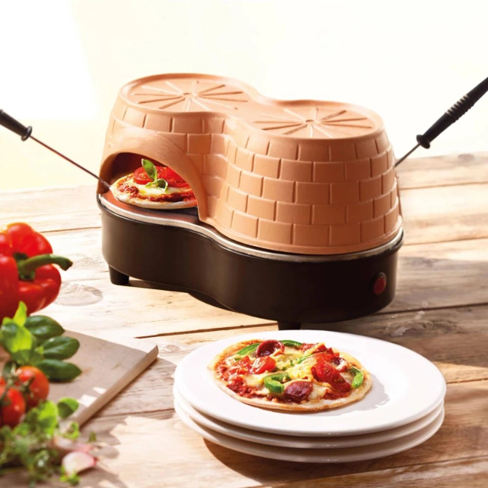 Portable Mini Tabletop Smokeless 2 people Clay Hood pre-bake Terracotta Dome electric pizza oven with Spatula Dough Mould