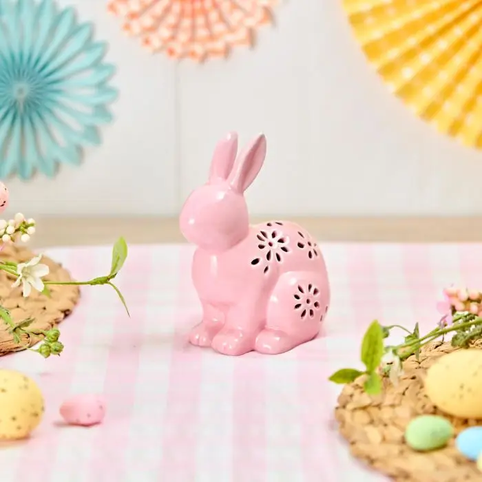 BUNNY PINK FLORAL CUT OUT CERAMIC LED LANTERN