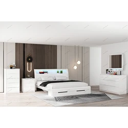 Modern Multifunctional Smart LED Storage Beds White High Gloss Double Single Super King Size Bed Frame Bedroom Furniture Set