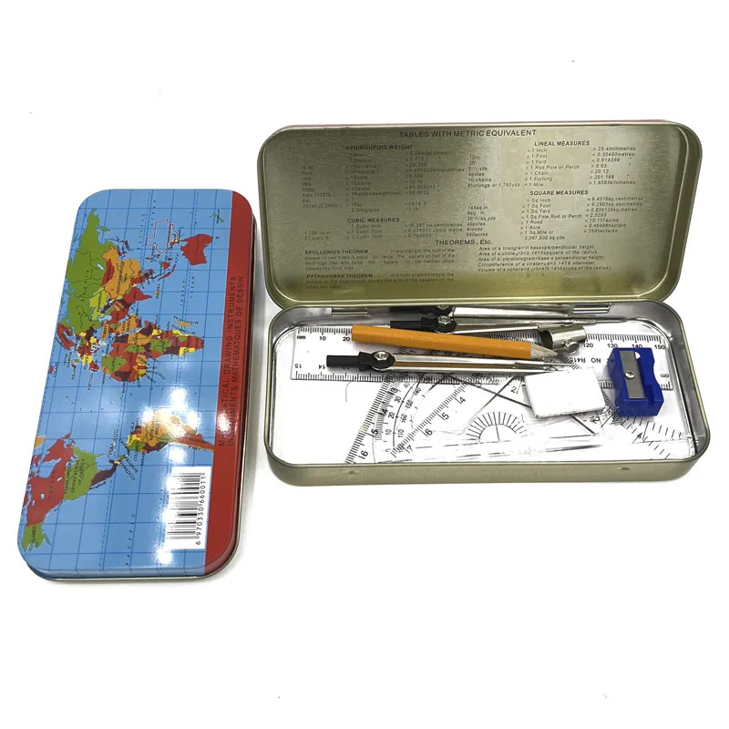 Оптовая Продажа Лучшая цена от производителя 9 шт. Карта Дизайн математические компас математический набор в жестяной коробке