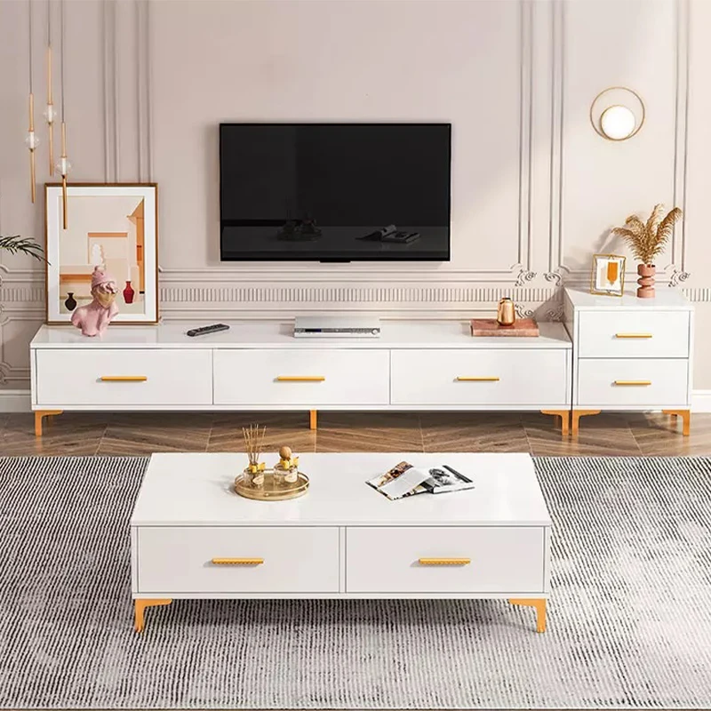 Modern design home melamine particle board panel furniture White Gold TV Console