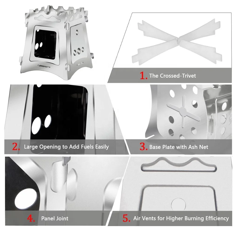 Outdoor Mini Stove Survival Tactical Camping Stove Portable Stainless Steel Folding Camping Stove
