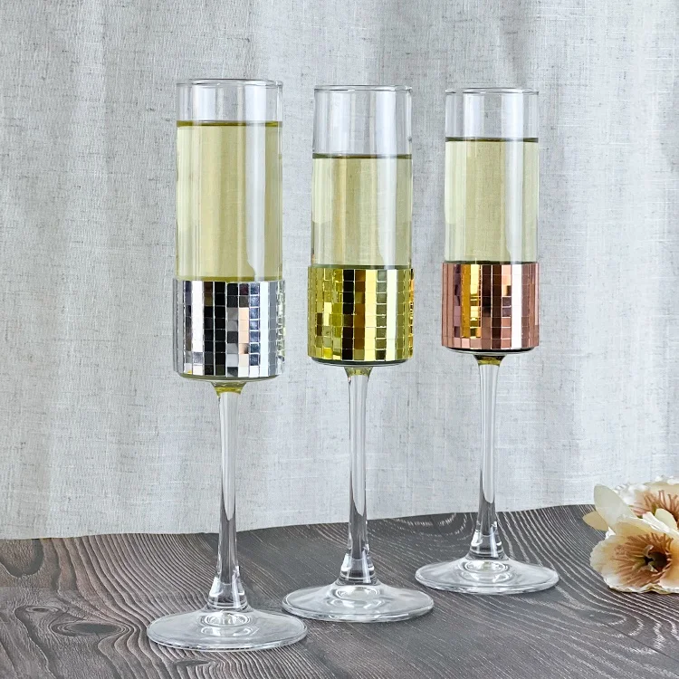 170ml Handmade Sliver Patch Surround Champagne Flutes Champagne Wedding Glasses Goblet Set for Wedding Party
