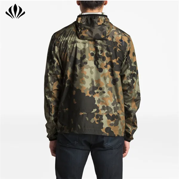 2020 Spring New Line Custom Logo Workout Side Zip Men Crew Run Wind Hooded Anorak with Chest Pocket Camo Male Windbreaker Jacket