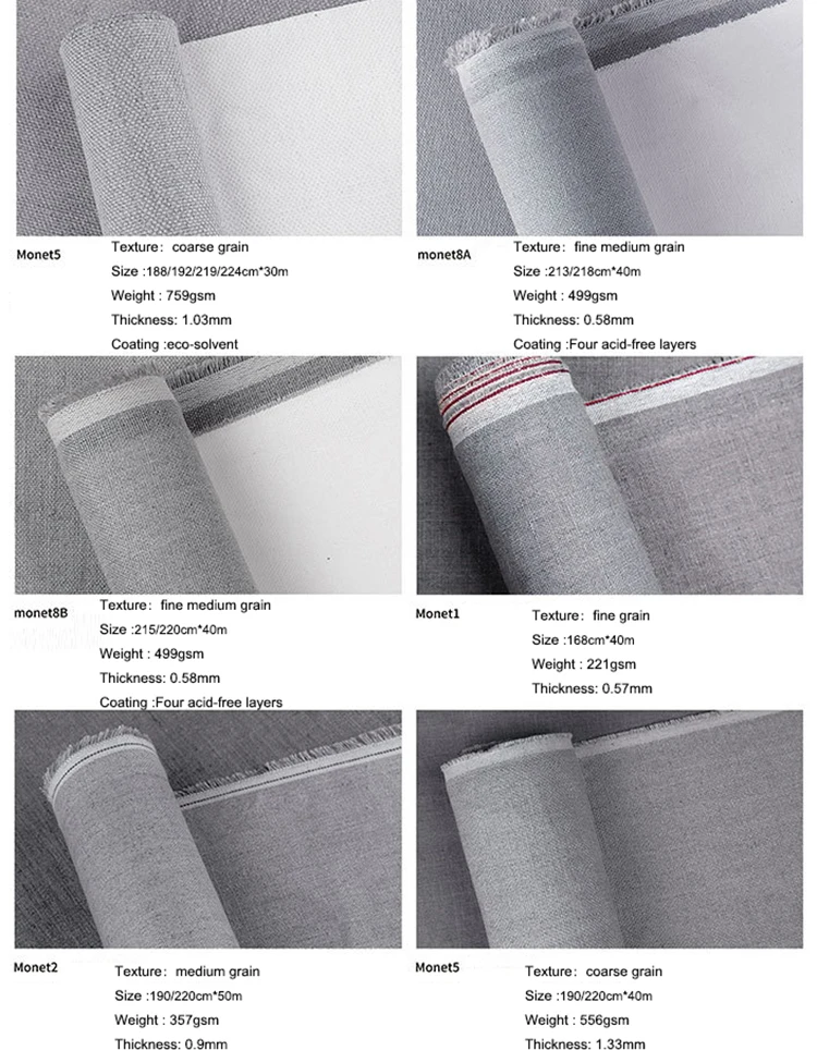 High Quality Cheap Art Stretched Fabric Monet Primed Linen Artist Canvas Roll for Painting