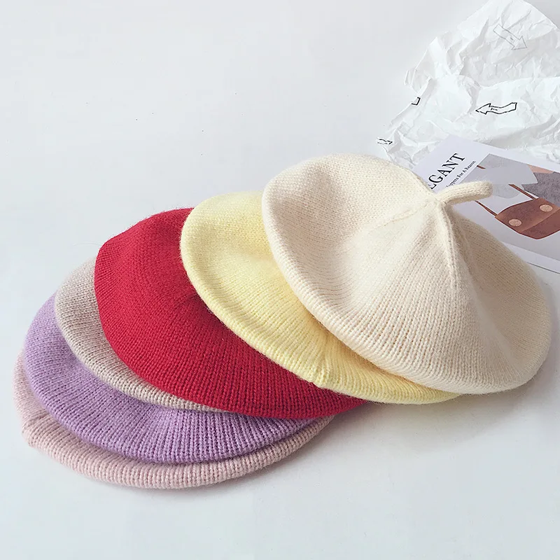 New Fashion Knit Beret Multicolor Children Baby Hats Autumn Winter Styling Accessories Hipster Painter Hat For Girls Kids Bonnet
