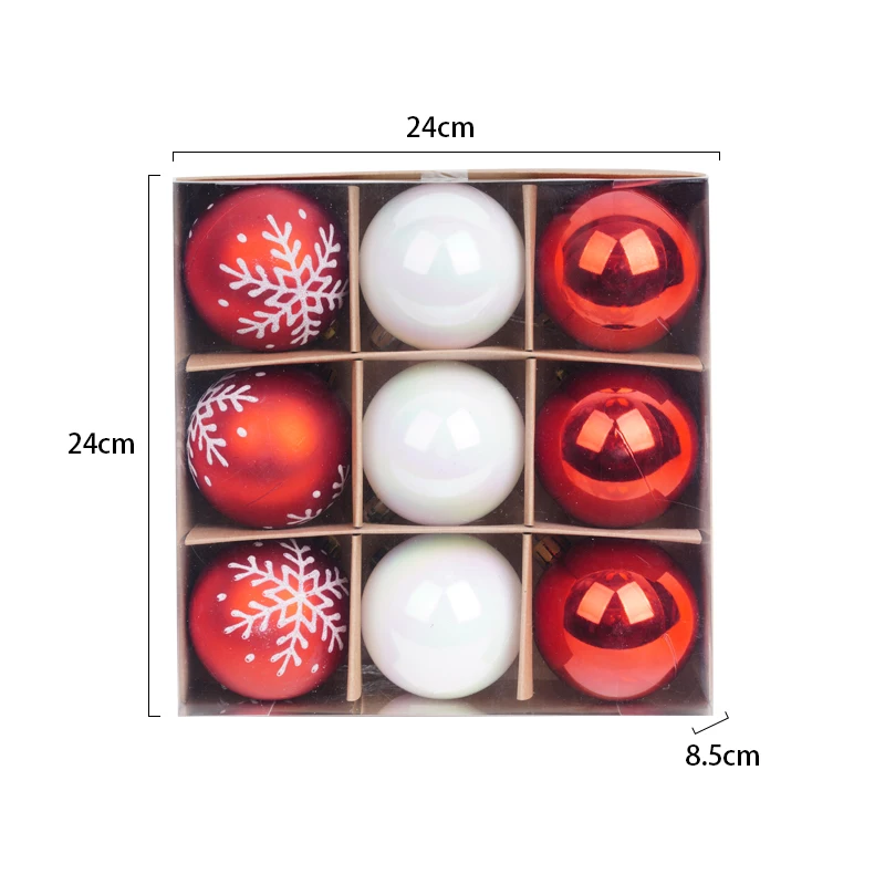 6cm 9pcs/Set Factory OEM&ODM Custom New Design Red And White Plastic Christmas Tree Decoration Balls For