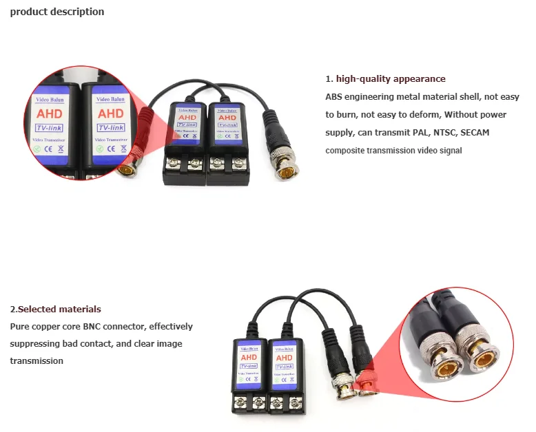 1080p 5mp CVI TVI AHD CVBS HD passive single channel video balun with CE FCC ROHS 2 years warranty for CCTV cam accessories