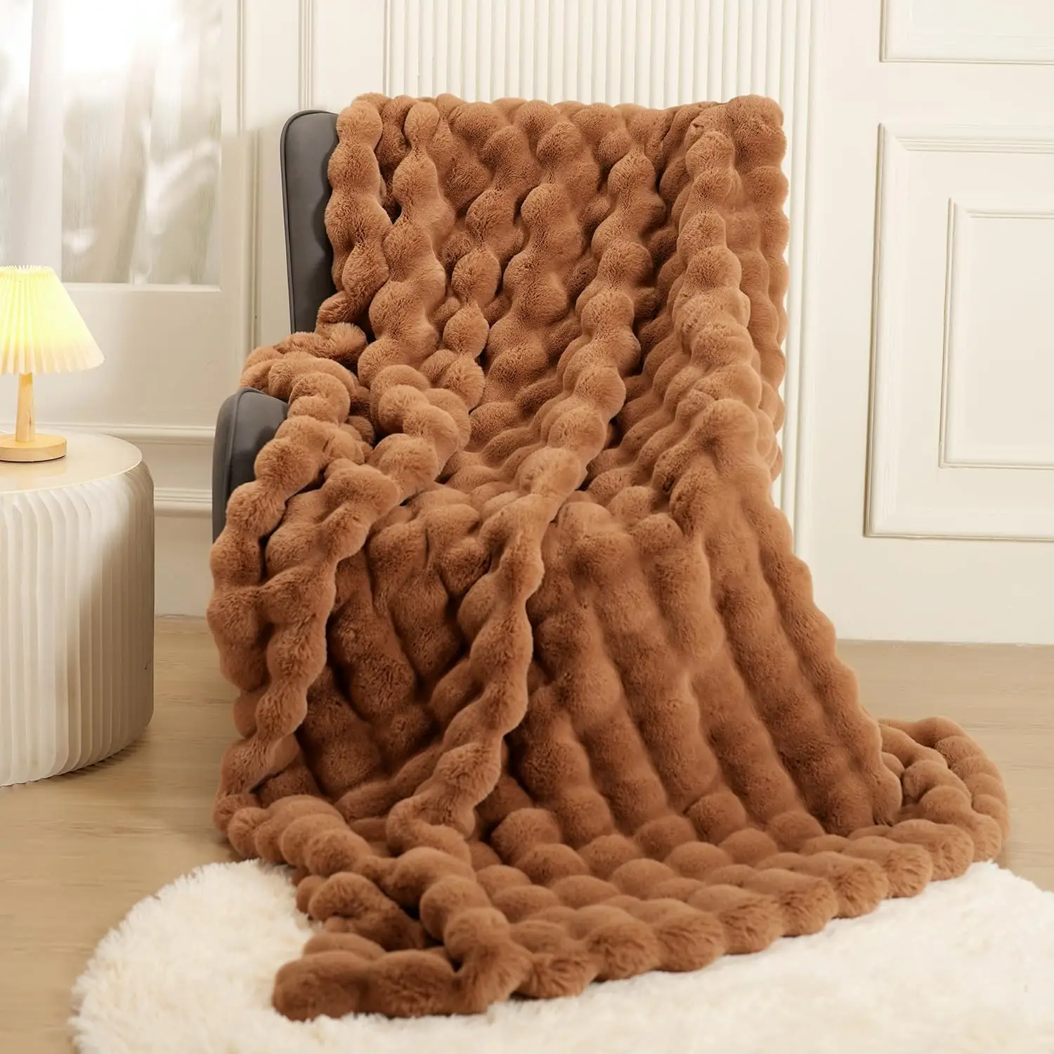 Rabbit Fur Blanket Bubble Blanket,Super Heavy Warm Cozy Blankets for Couch Bed Sofa,Faux Fur Throw Blankets for Home Decor