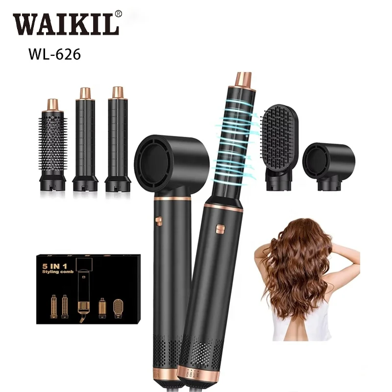 WAIKIL Wholesale High Quality 5 in 1 Hair Dryer Detachable Shaper and curler one-step Hot air Brush Hair Dryer Comb