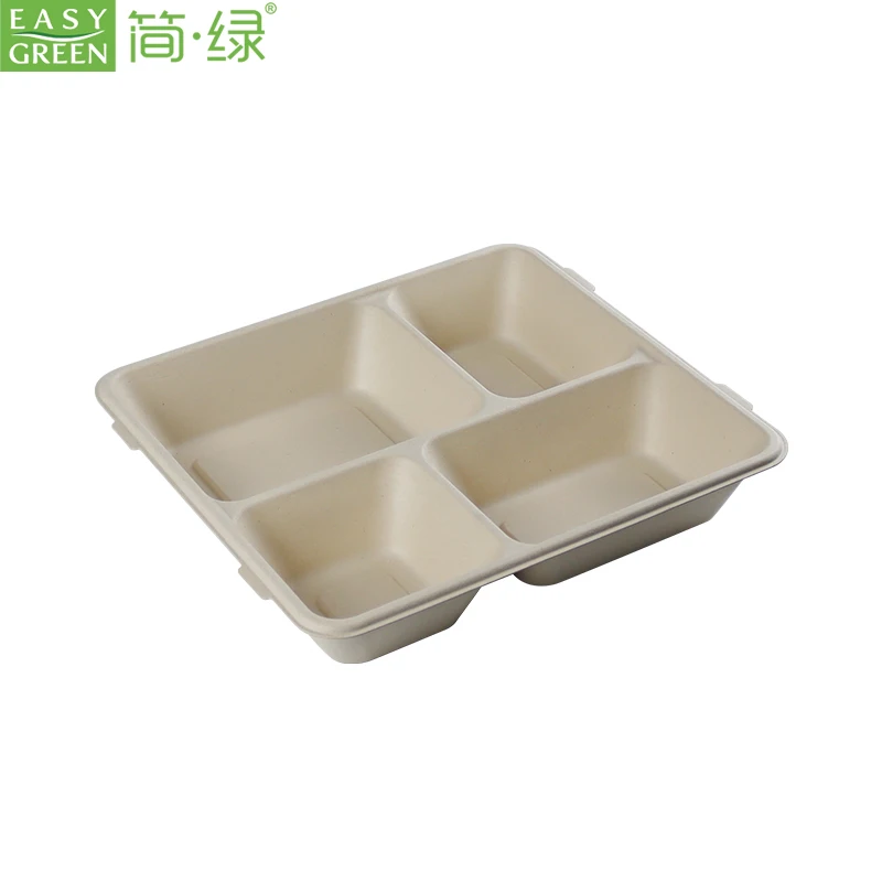 Easy Green Sugarcane Pulp Food Take Away Box Food Delivery 4 Compartment Food Container