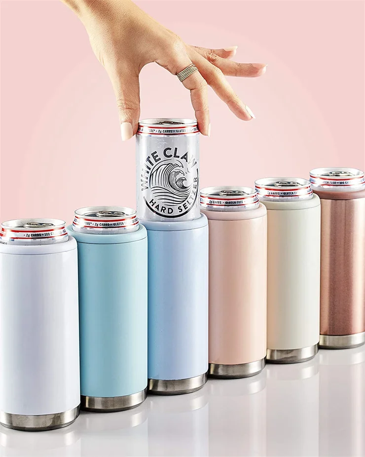 4 In 1 16oz Skinny Straight Stainless Steel Insulated Slim Sublimationblanks Can Cooler For Keeping Drinking Cold