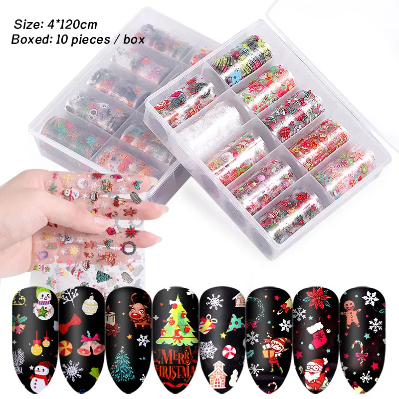 Christmas Halloween Nail Stickers Decals 10 Pcs Holographic Nail Foil Water Transfer Stickers DIY Decorations Manicure