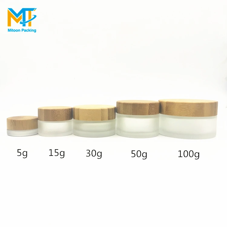 5g 15g 30g 50g 100g glass cosmetic jar  bamboo lid empty eye cream glass jar