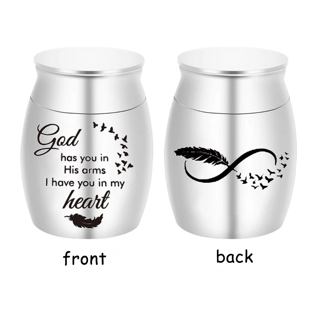 Mini Cremation Urn Double Sided Engraving Pattern Memorial Pet Human Ashes Stainless Steel Funeral Casket Cat Dog Keepsake Urns