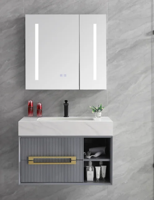 KD-BC306W-60 High Grade Hotel Wall Hung Sink Bathroom Vanity Cabinet Set with Counter Top Small Size LED Mirror Storage Cabinet