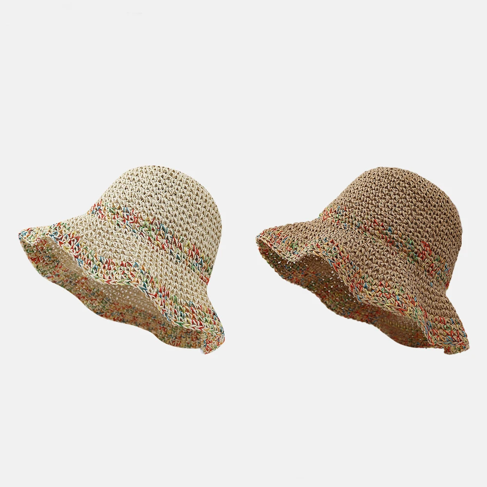2024 Wide Brim Vacation Soft Straw Hat Summer Beach Sun Caps Foldable Floppy Paper Bucket Hat Summer Hats For Women