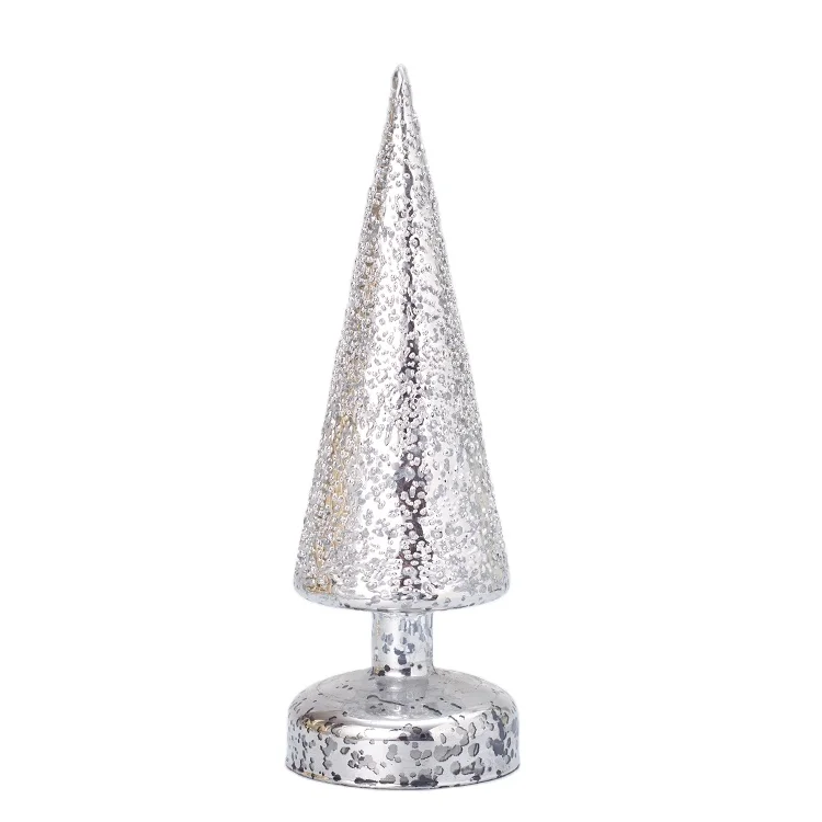 Golden Blown Small LED Color Lights Changing Table Christmas Tree with a Silver Stand