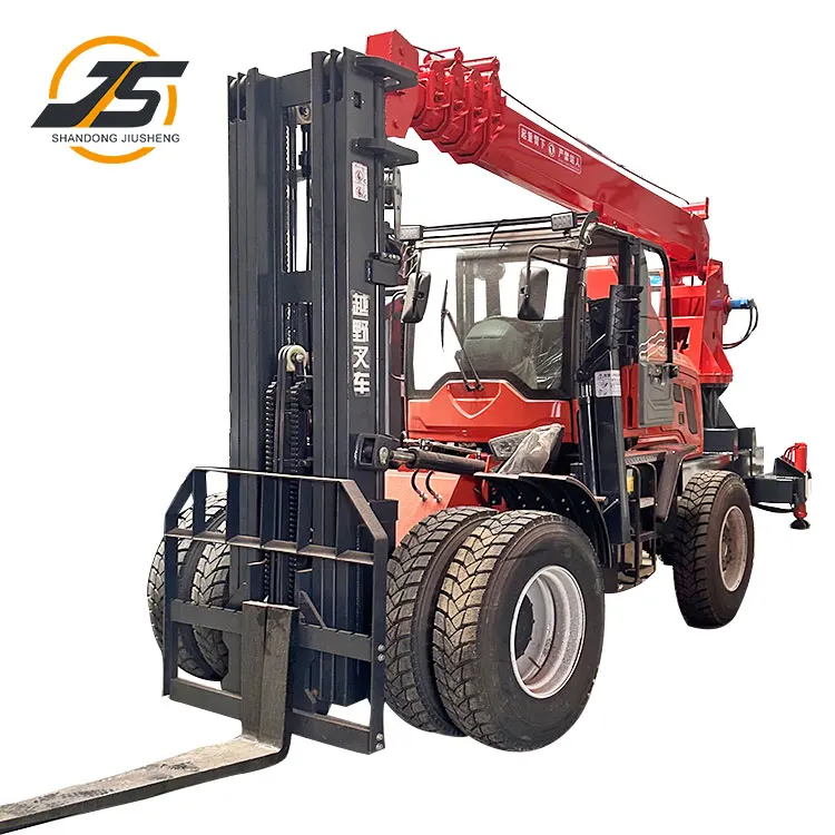 Fully hydraulic hinged lifting and unloading forklift with truck crane