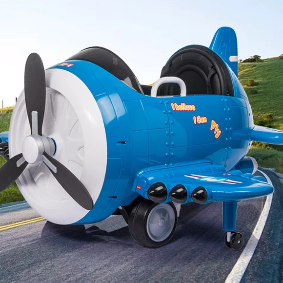 Kids Toy Electric Ride Airplane 360 Degree Rotation 12V Airplane with Remote Control FM Radio USB  Volume Control Horn