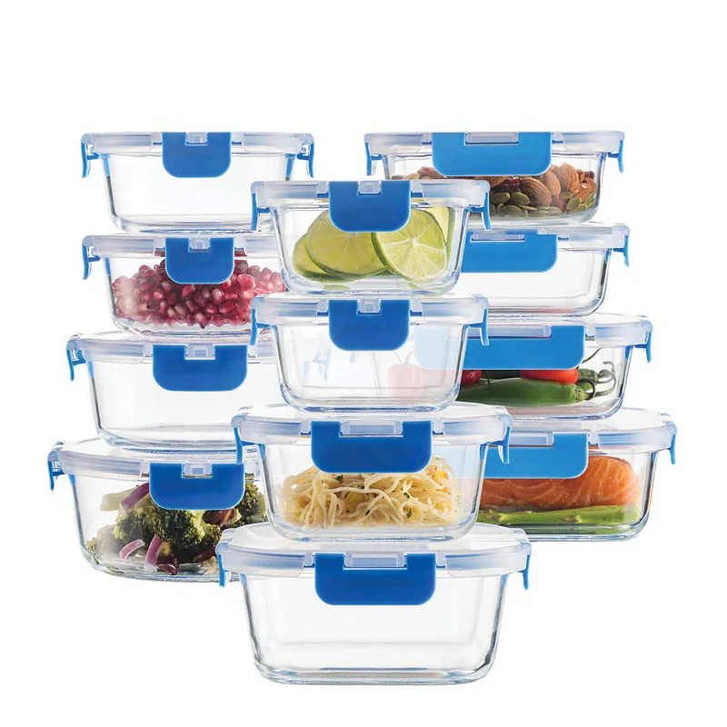 12-Piece Glass Food Storage Containers Set,Glass Meal Prep Containers Set with Lids-Stackable Airtight Glass Storage Containers