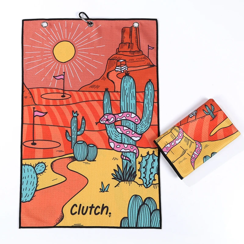 Custom Large Size Digital Painting Printed Microfiber Waffle Golf Towel With Grommet