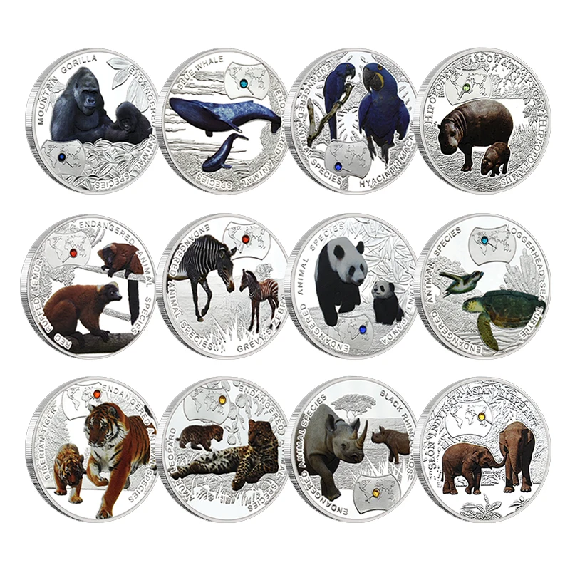 African Endangered Animals Challenge Coin Metal Silver Plated Crystal 1000 Kwacha Zambia Commemorative Coin Collection Gift