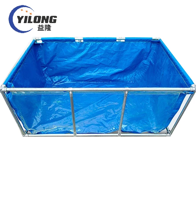 Outdoor steel frame reinforced tarpaulin collapsible rectangular water tanks foldable fish farm tanks