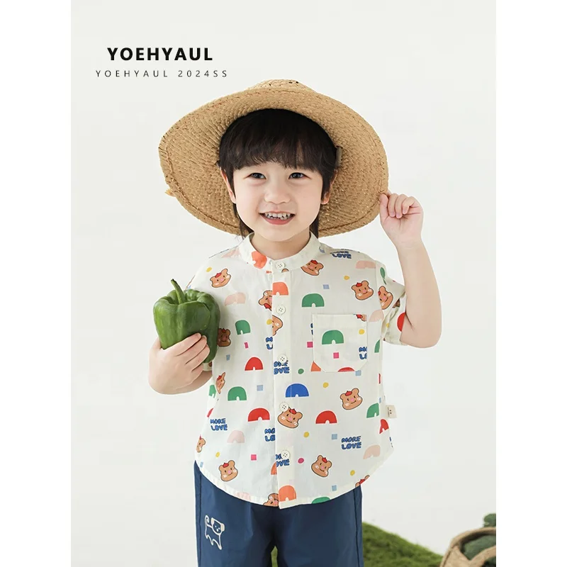 LN0051 Polo Colorful Digital Print Casual Toddler Boys Summer T-shirt High Quality Children Top Baby Boys Wholesale Cotton Shirt