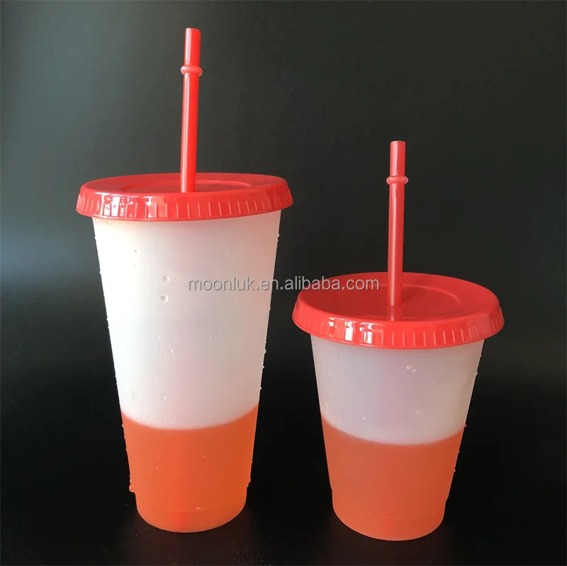 480ml Pink/Purple/Black multicolor hard plastic cups reusable cold coffee magic tumblers with lids straws
