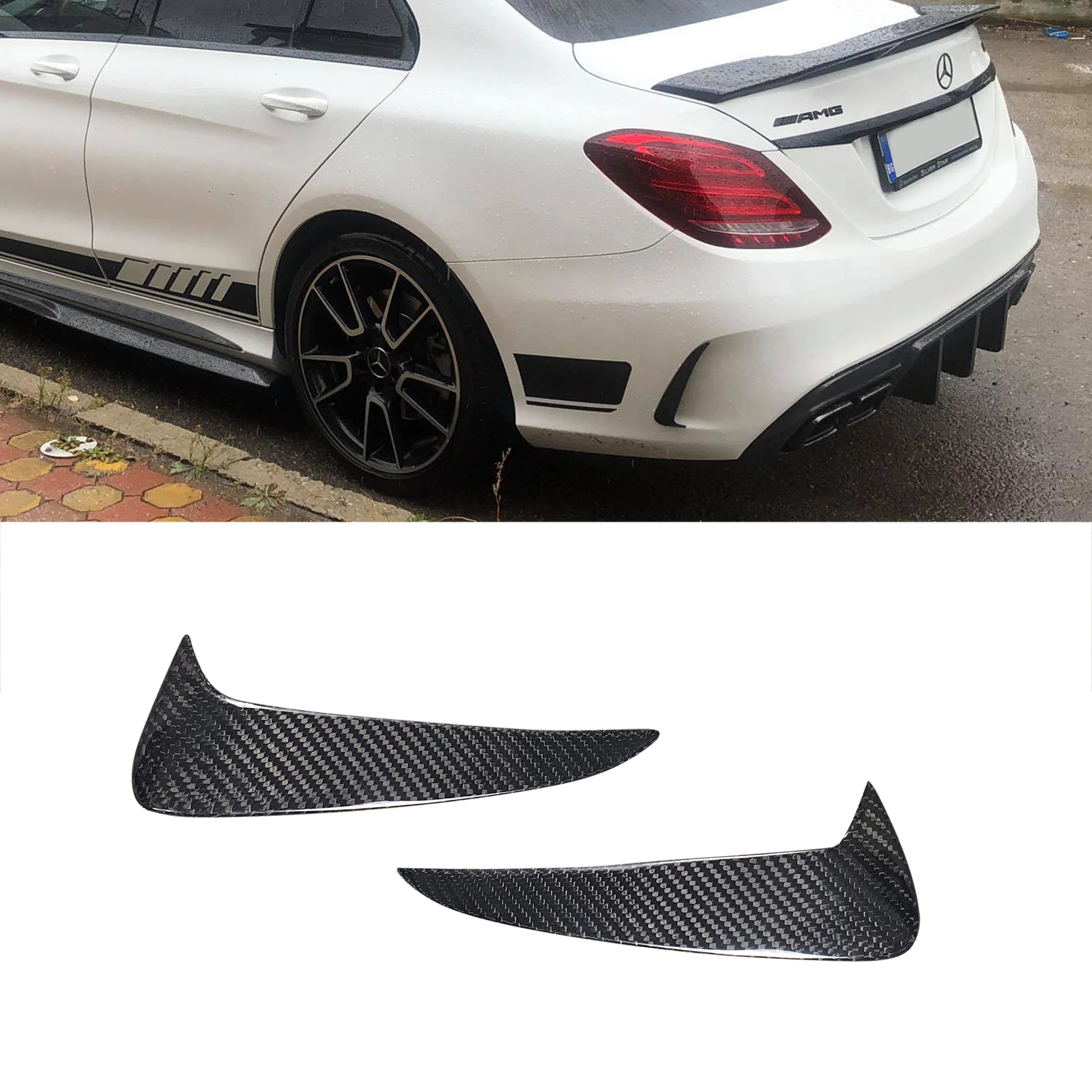 High quality carbon fiber rear bumper fins for W205 fitment perfect