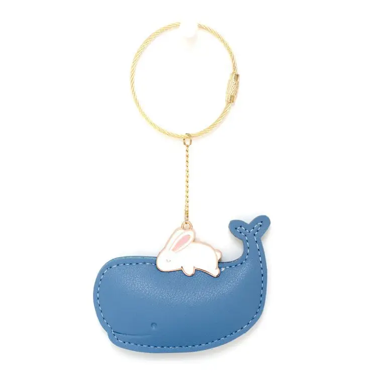 Bamen Cute PU Leather Metal Keychain Custom Cartoon Small Animal Plant Car Pendant Simple Bag Hanging Decoration Gifts