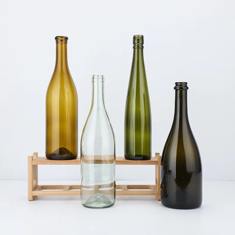 Bouteille de vin en verre clair vide 375 мл 500 750 noir bouteille luxe gros pour spiritu
