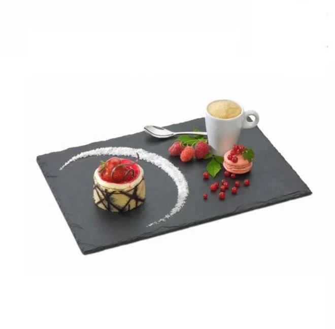Natural slate plate black slate cheese board serving tray with handles