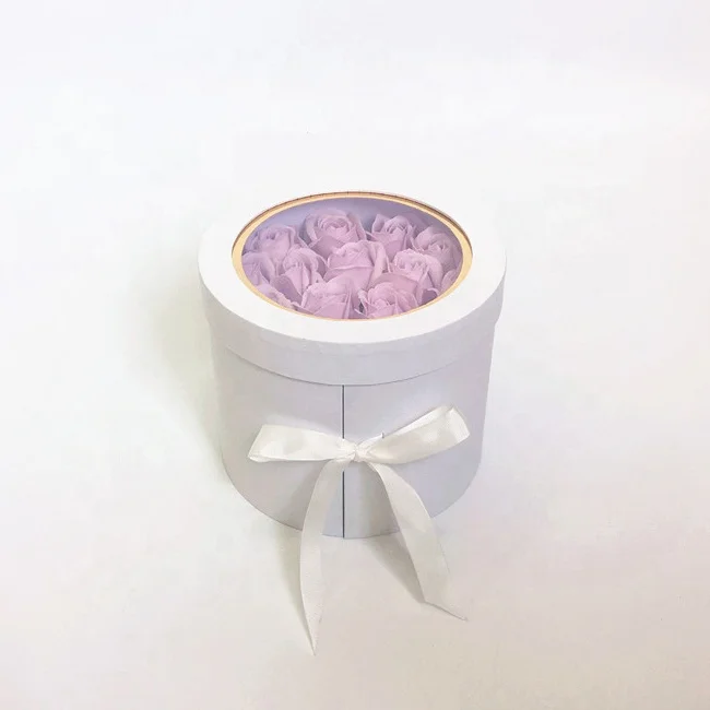 18 pcs Transparent Wedding Gift Separate Closure Lid Cylinder rotate Paper Box with transparent lid Ribbon For Flower Bouquet