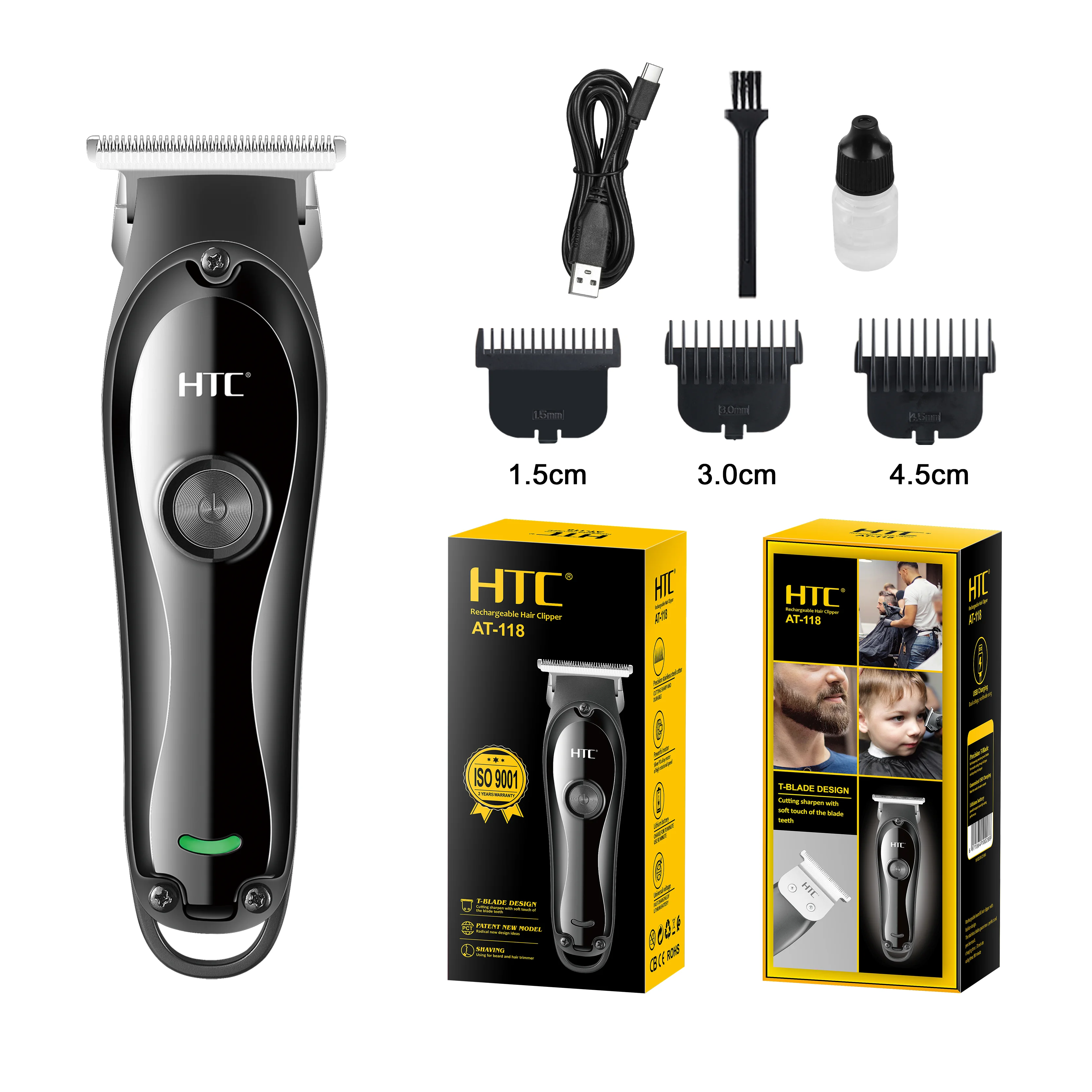 HTC AT-118 Professional Portable Hair Clipper Lithium Battery Zero Cutting USB Charging Hair Trimmer