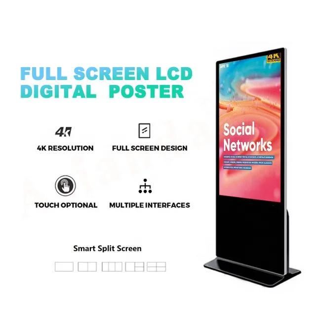 55 Inch 4K Touch Screen LCD Digital Signage Indoor LCD Advertising Interactive Kiosk
