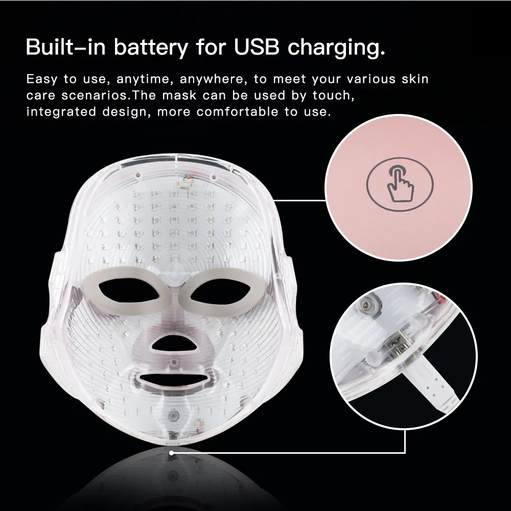 7 Color Smart Touch Led Face Mask Rechargeable Pdt Machine Wrinkle Remover Light Therapy Skin Beauty Led Facial Masks