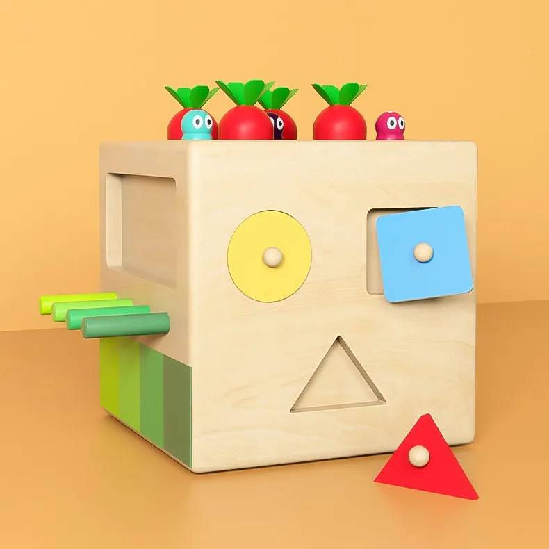 Wooden Early Education Six-Sided Box Toy For Children Enlightenment Alphabet Cognition Catching Insects And Radish Spelling Word